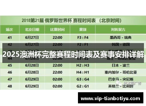 2025澳洲杯完整赛程时间表及赛事安排详解 2025澳洲杯完整赛程时间表及赛事安排详解
